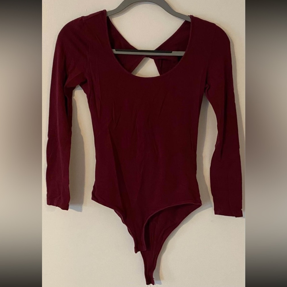 Women’s Ambiance Apparel maroon long sleeve bodysuit